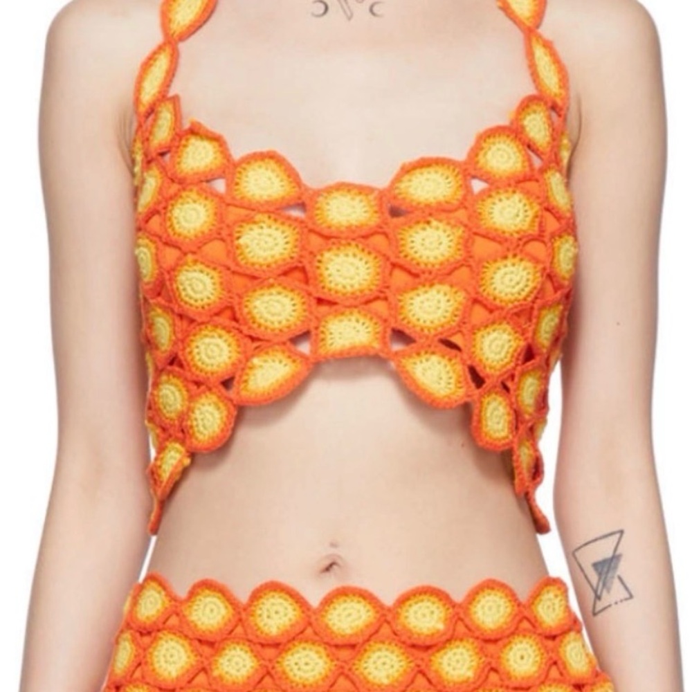 Simon Miller Rummie top - Orange and Yellow Crochet Top